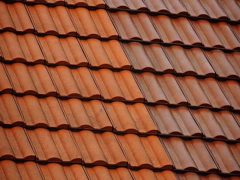 Rows of red clay roof tiles forming a regular pattern